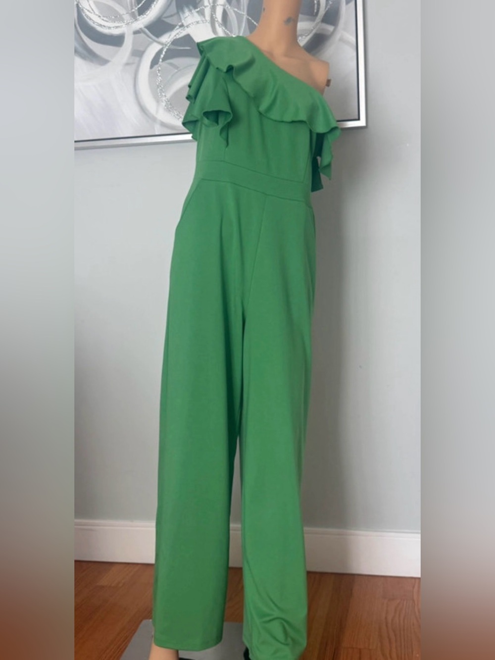 Green Ruffle-Top Wide-Leg Jumpsuit